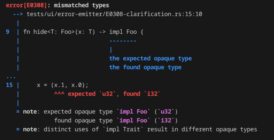 Screenshot of the rustc highlighted output on the terminal